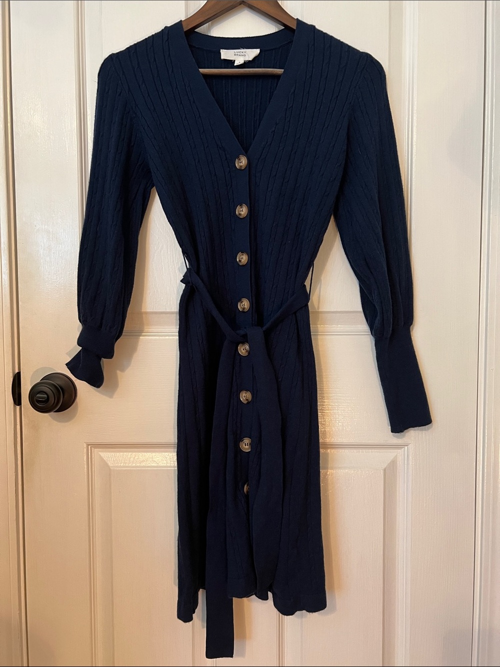 Lucky Brand Women’s Long Sleeve Ribbed Button-Front Sweater Knit Dress Sz. Small